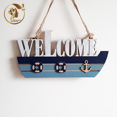 Bảng gỗ treo tường decor trang trí nhà cửa, bảng gỗ treo cửa mẫu thuyền welcome