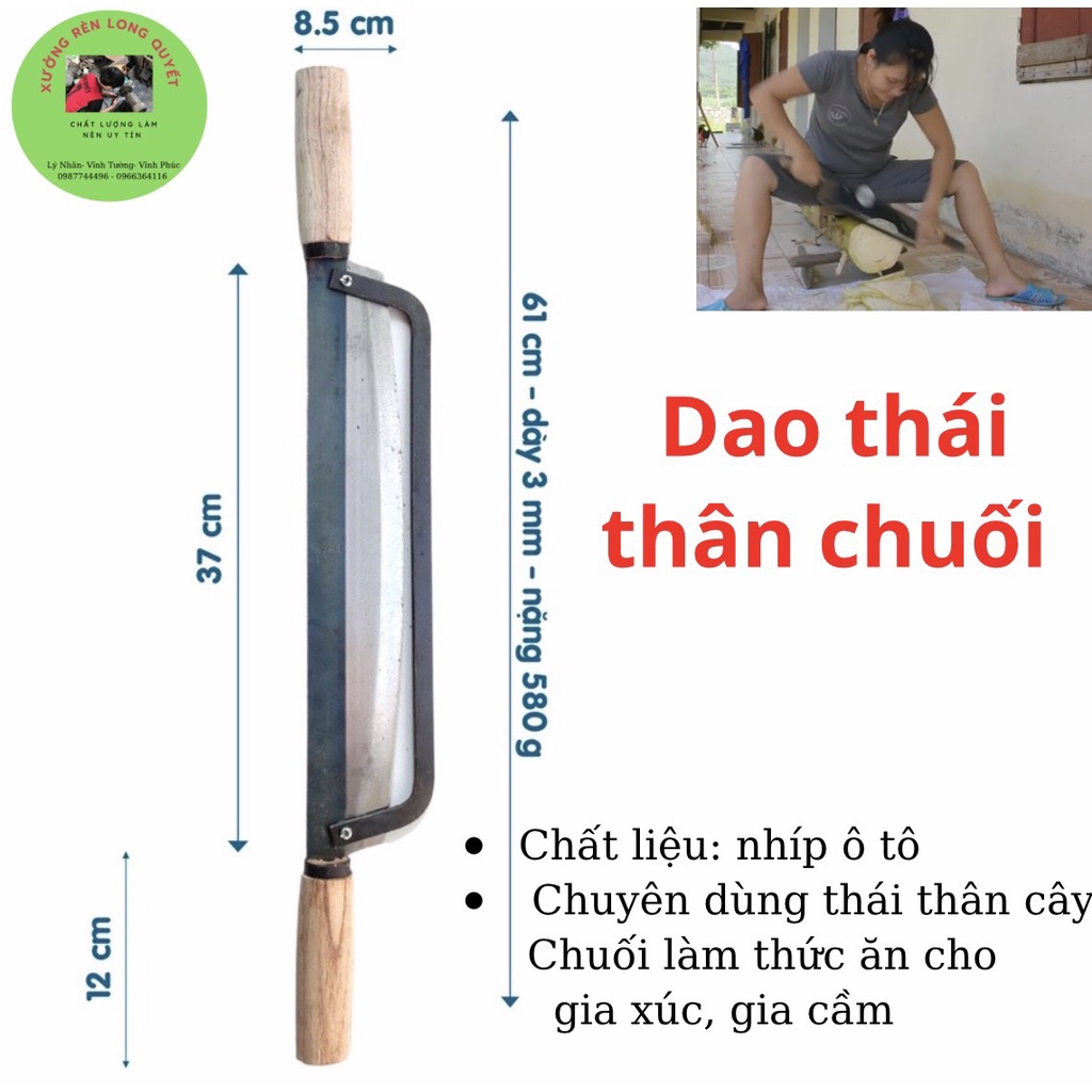 Dao thái chuối hai cán gỗ - 2 tay cầm loại bản to, thép tốt siêu sắc và siêu bền - Dao Lý Nhân