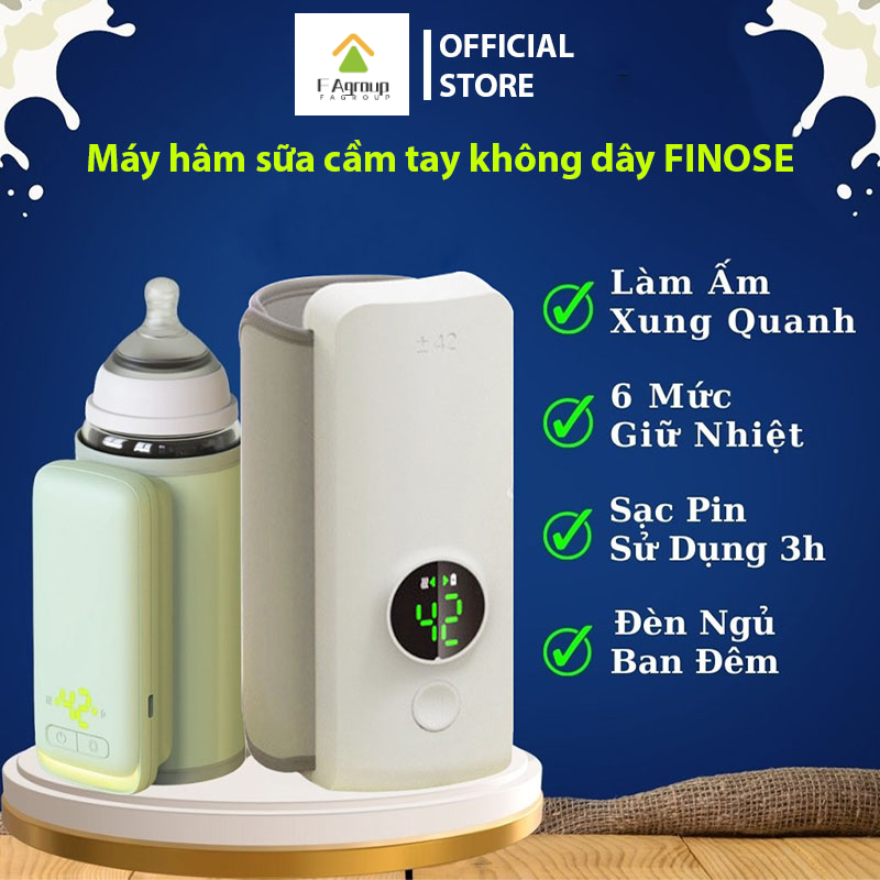 Máy Hâm Sữa Cầm Tay Không Dây Tích Điện Cho Bé, Máy Ủ Ấm Sữa 6 Mức Nhiệt Độ Điều Chỉnh Có Đèn Báo Ban Đêm