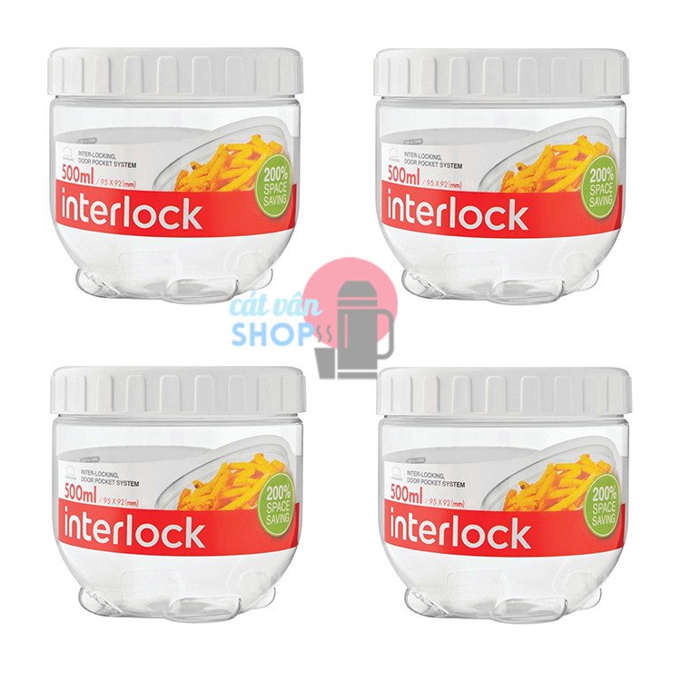 Set 4 hộp nhựa lock&lock interlock dung tích 500ml inl301s4