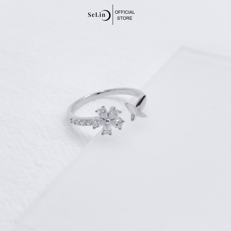 Nhẫn bạc nữ 925 selin jewelry hoa đính đá hồ điệp lấp lánh nữ tính phong cách hàn quốc