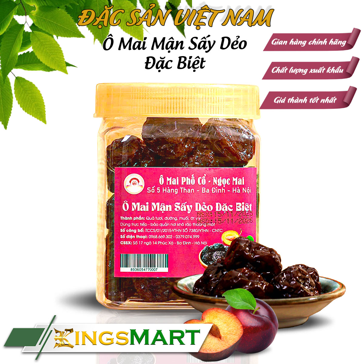 Ô mai mận sấy dẻo đặc biệt - Thương hiệu NGỌC MAI - Đặc sản phố cổ Hà Nội - Hũ 500g - Kingsmart