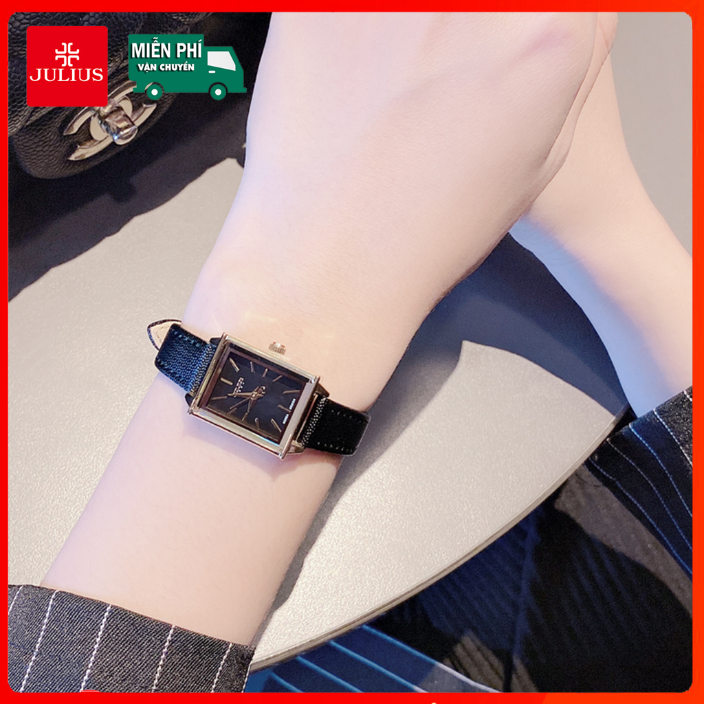 Đồng hồ nữ Julius Hàn Quốc JA-787 dây da cá tính màu đen