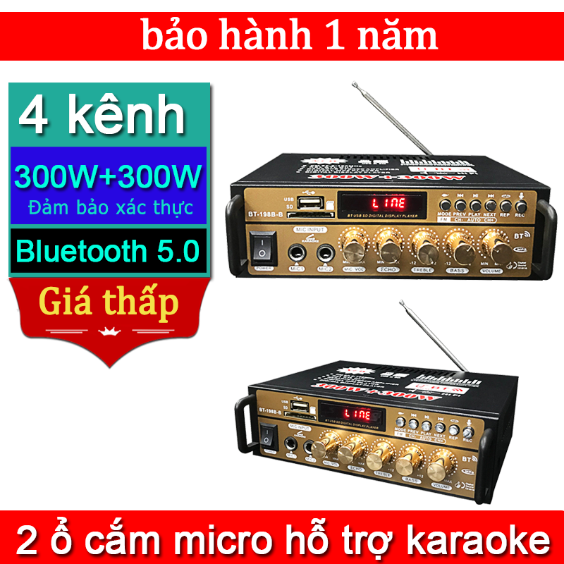 Amply karaoke bluetooth mini KAW,amply karaoke gia đình,amply hát karaoke chính hãng 4 kênh công suất 600W,bảo hành 1 năm,tự động lọc nhiễu