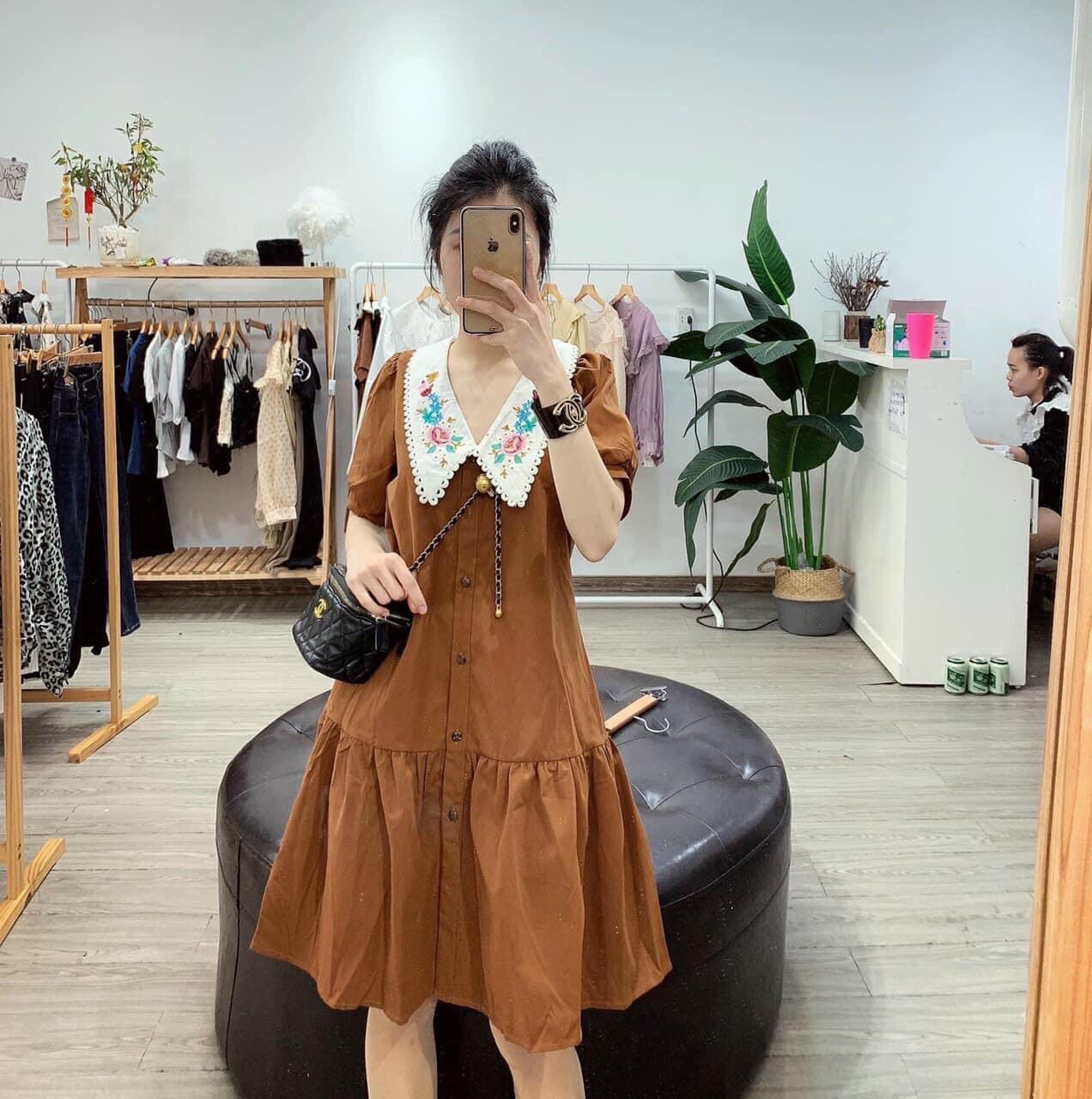 Đầm kate lụa cổ V xinh sắn