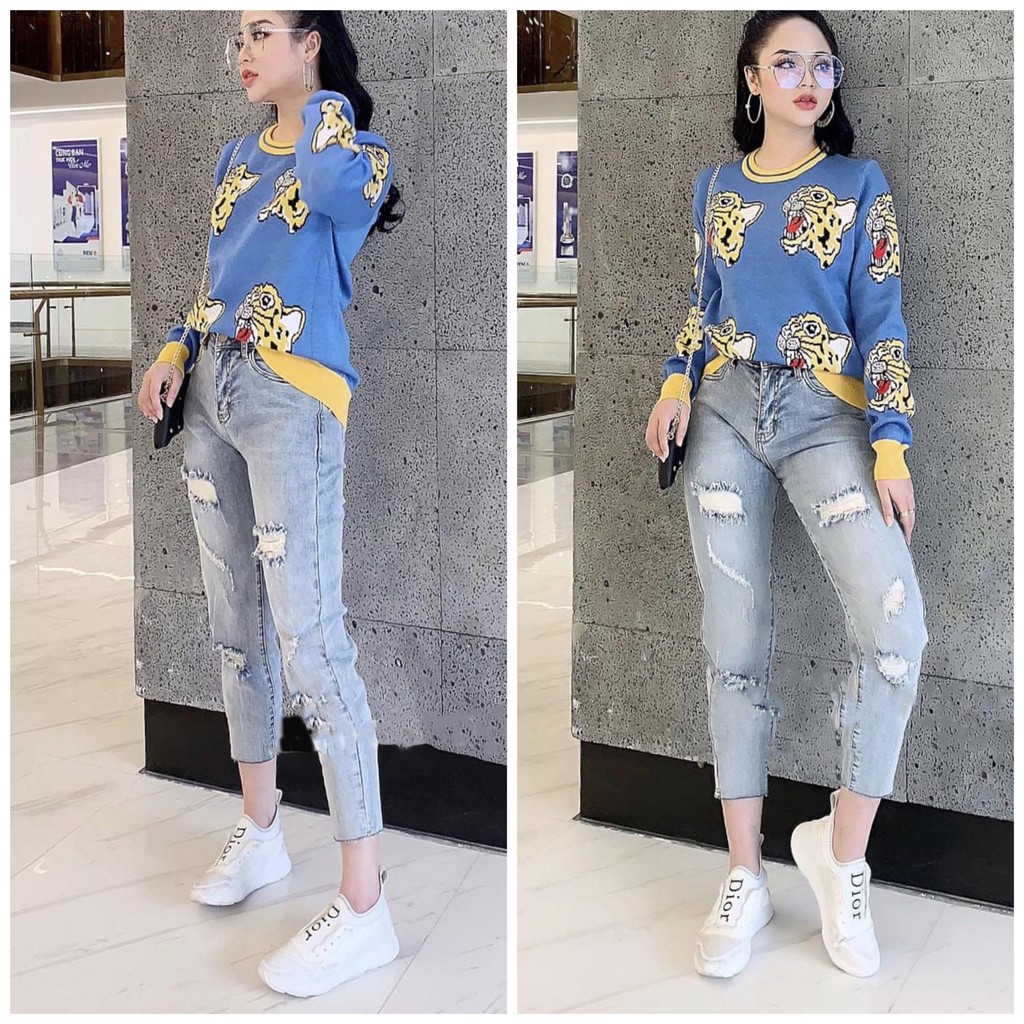 [HCM]Quần jean nữ dài 9 tấc lưng cao rách kiểu co dãn mạnh dành cho big size 2513 chất vải dày dặn thiết kế ôm gọn đôi chân che đi khuyết điểm đôi chân to của nàng béo