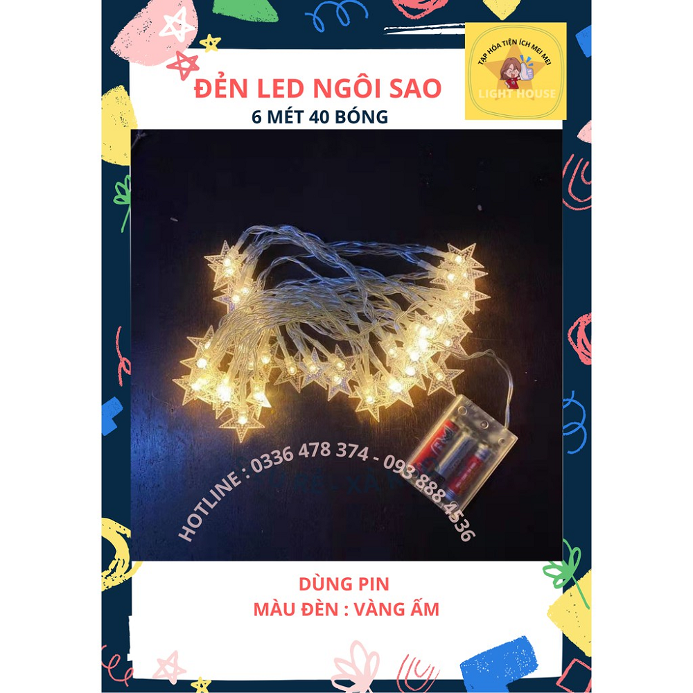Đèn led dây trang trí dây ngôi sao 6m40 bóng