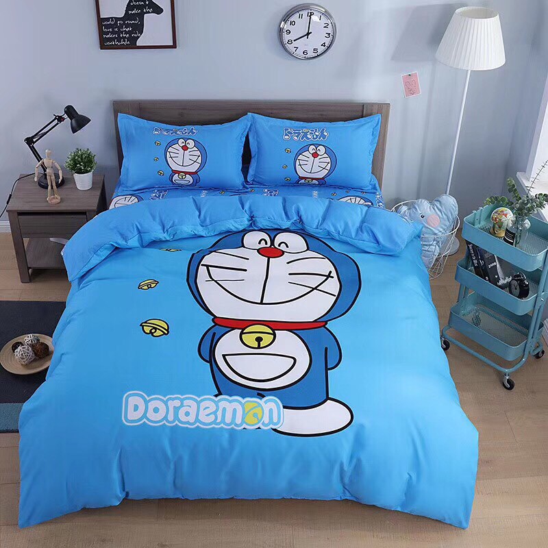 Bộ chăn ga gối cotton tina 3d - doraemon
