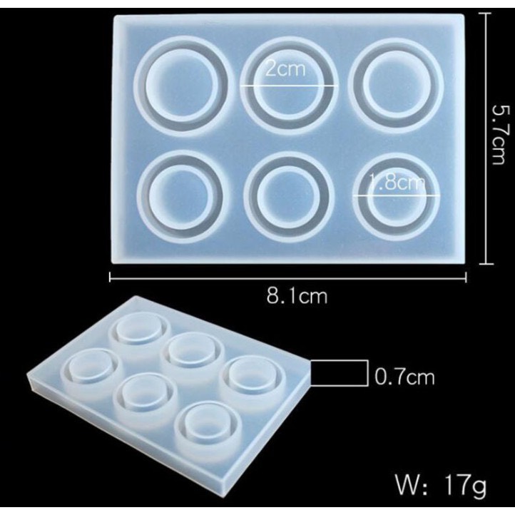 Khuôn silicon làm trang sức, khuôn làm nhẫn có 6 size trong Resin, DIY...