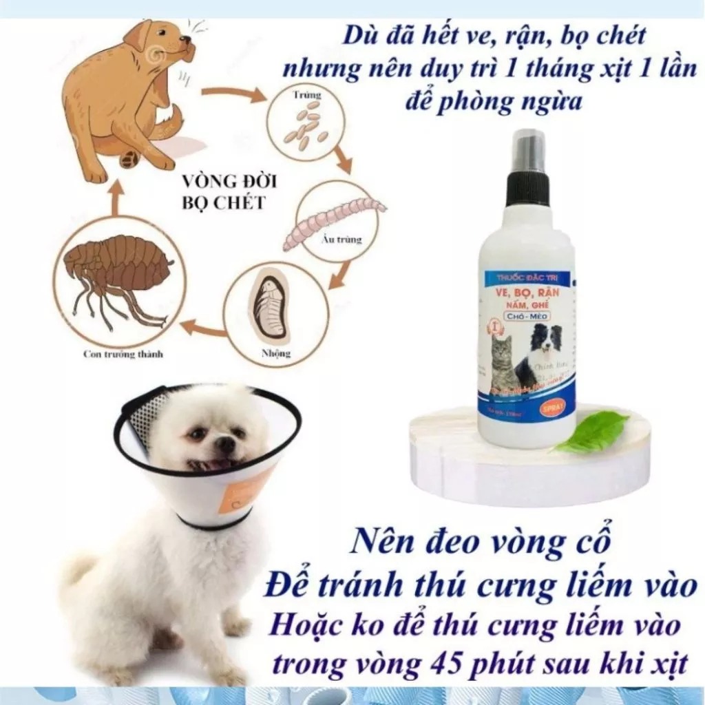 Xịt Ve Bọ Chó Mèo 310ml – Diệt Ve, Bọ Chét, Rận, Hỗ Trợ Điều Trị Nấm Ghẻ, Làm Sạch Da & Lông