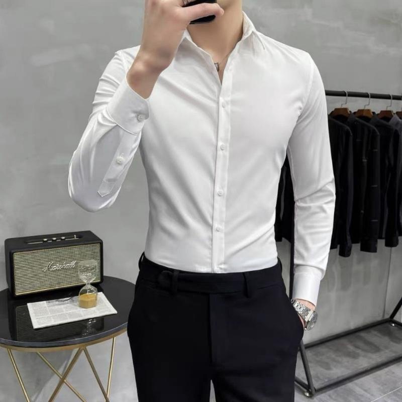 áo sơ mi nam lộ cúc giấu cúc màu đen trắng trơn đẹp công sở hàn quốc cao cấp from slim lụa co giãn không nhăn