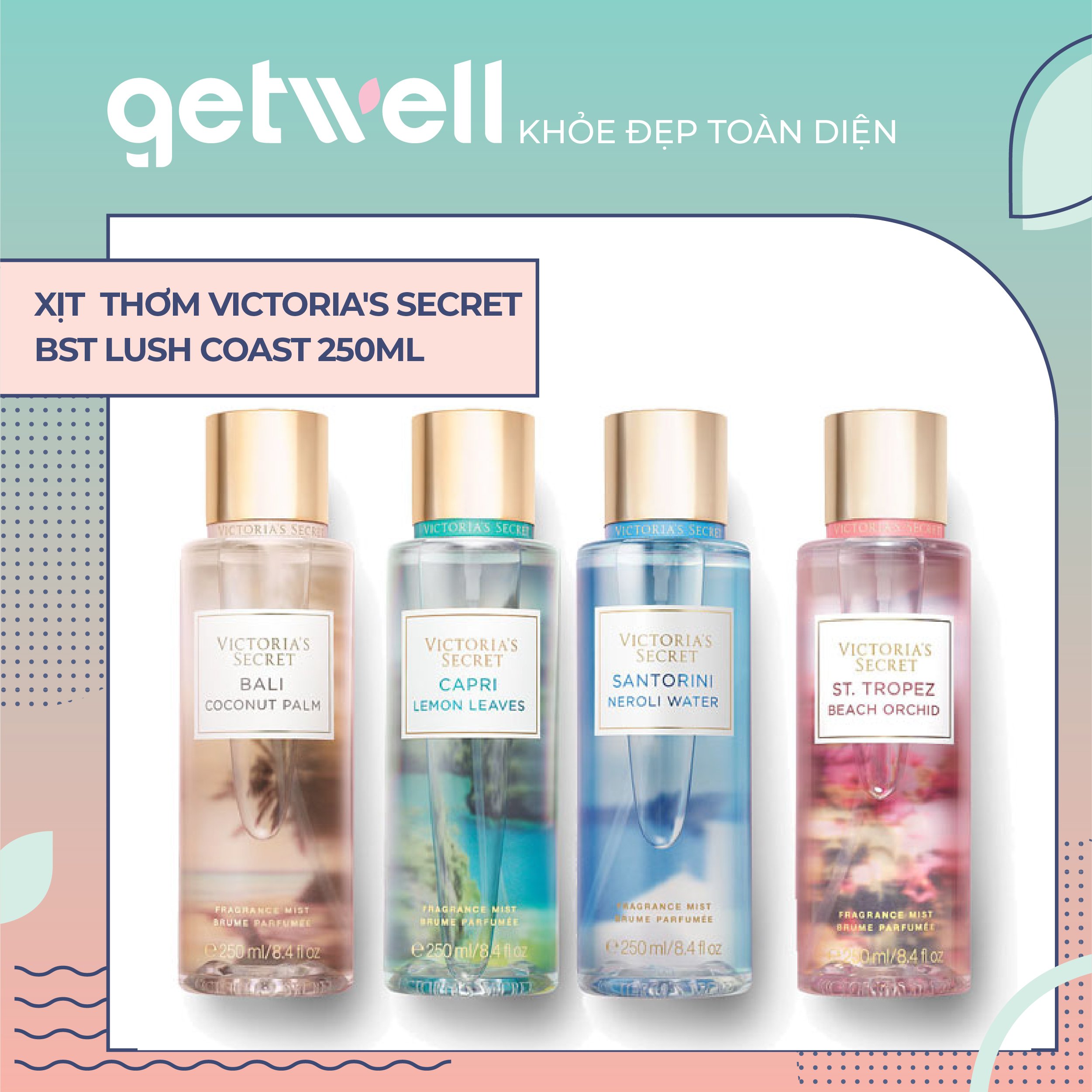 CAPRI LEMON LEAVES | NEROLI WATER | BALI COCONUT PALM | BEACH ORCHID Fragrance Mist | Sản Phẩm Xịt Thơm Toàn Thân Victoria's Secret