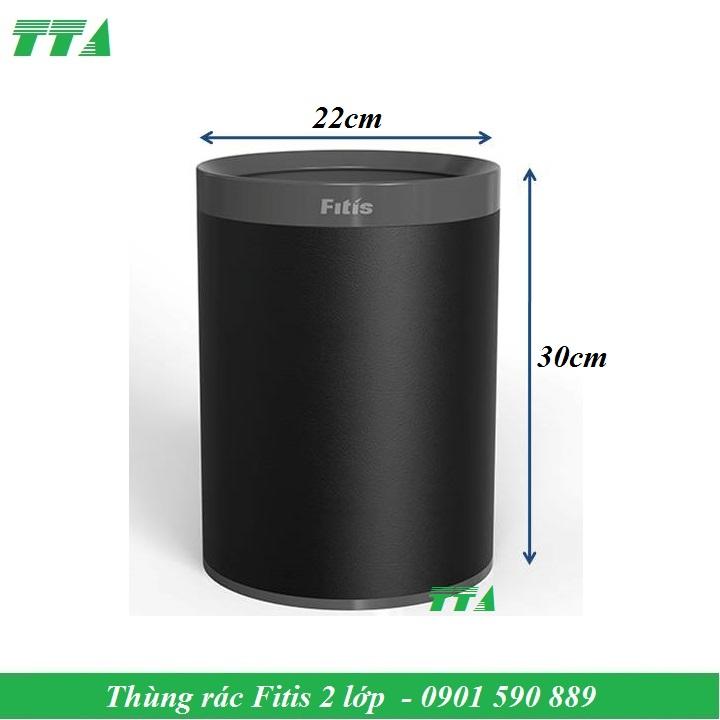 Thùng rác Fitis 2 lớp nhựa PP màu đen