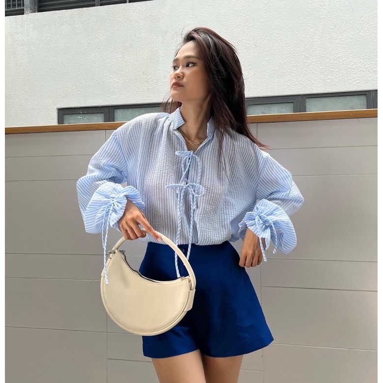 SAP - Áo Babydoll Oversize cổ trụ cột nơ