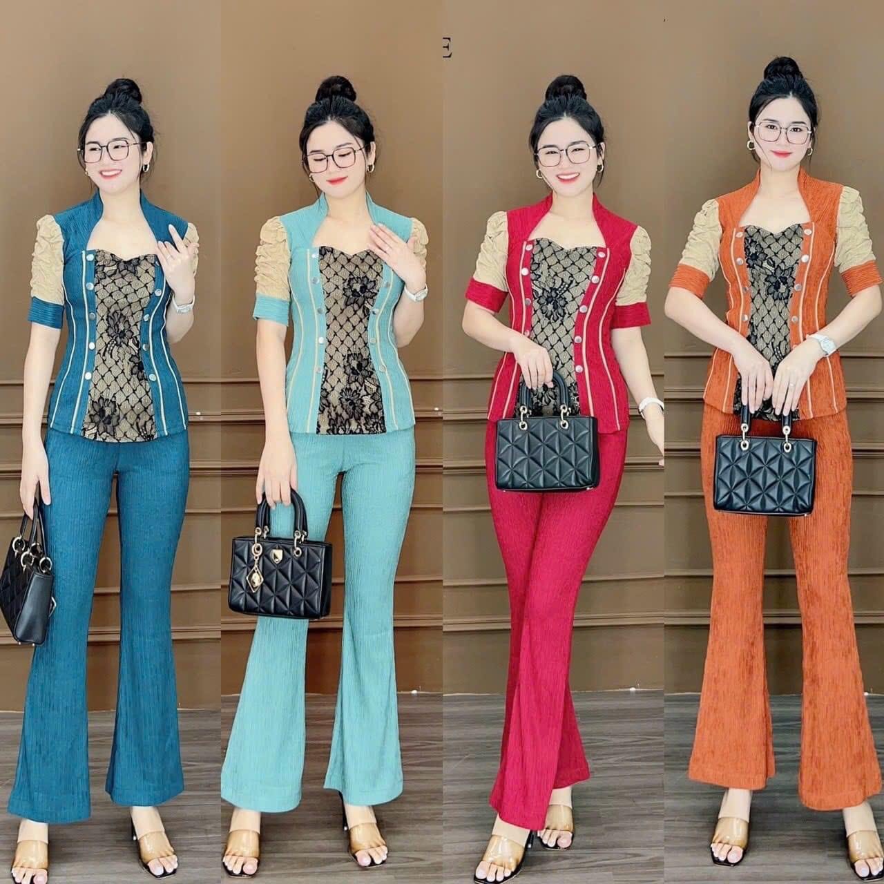 Sét bộ thun nhật phối lưới hoa quần ống loe cực sang