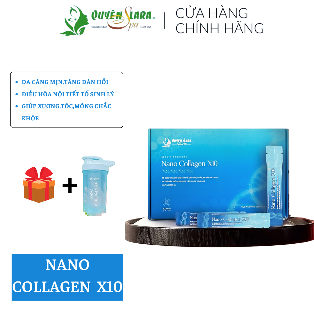 Hộp nano collagen x10 quyên lara 30 gói 10ml - bổ sung collagen,điều hòa nội tiết tố và sinh lý giúp vòng 1,3 săn chắc