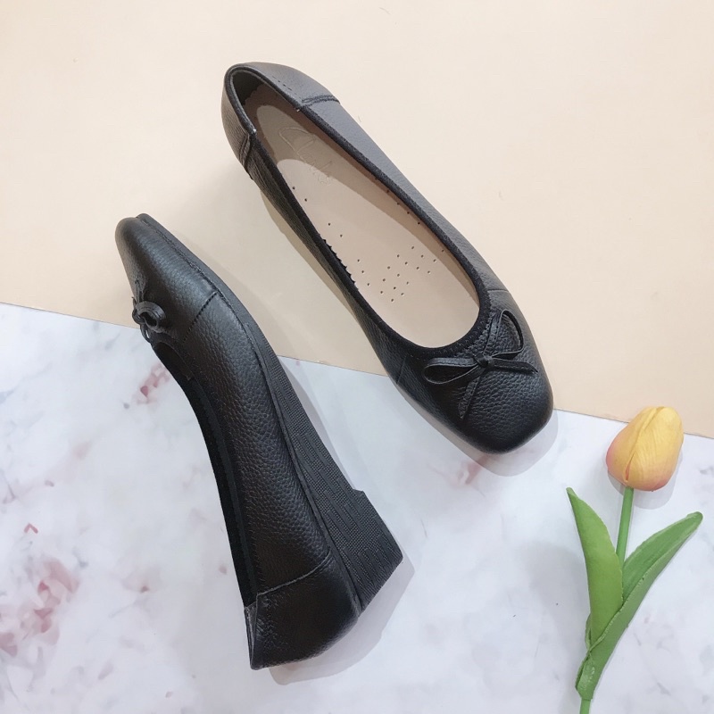 Giày bệt nữ đế xuồng thấp da thật toàn bộ đế cushion siêu êm - giày bệt da thật mũi vuông