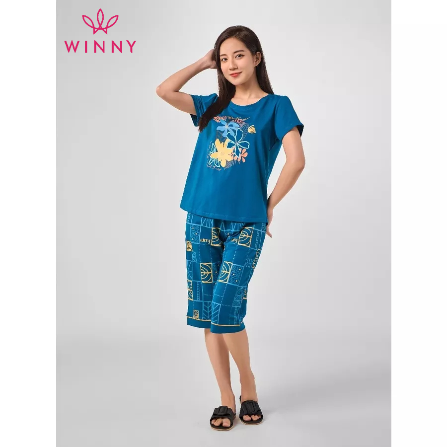Winny - bộ đồ cotton cộc tay quần ngố mặc nhà họa tiết graphic 1mnct23151n