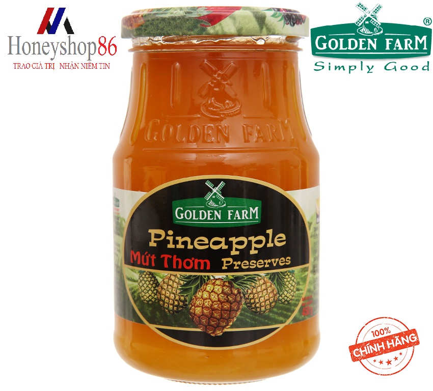 Mứt thơm preserves golden farm hũ 450g dùng kèm bánh mì, kem, sinh tố, trà nóng honeyshop86