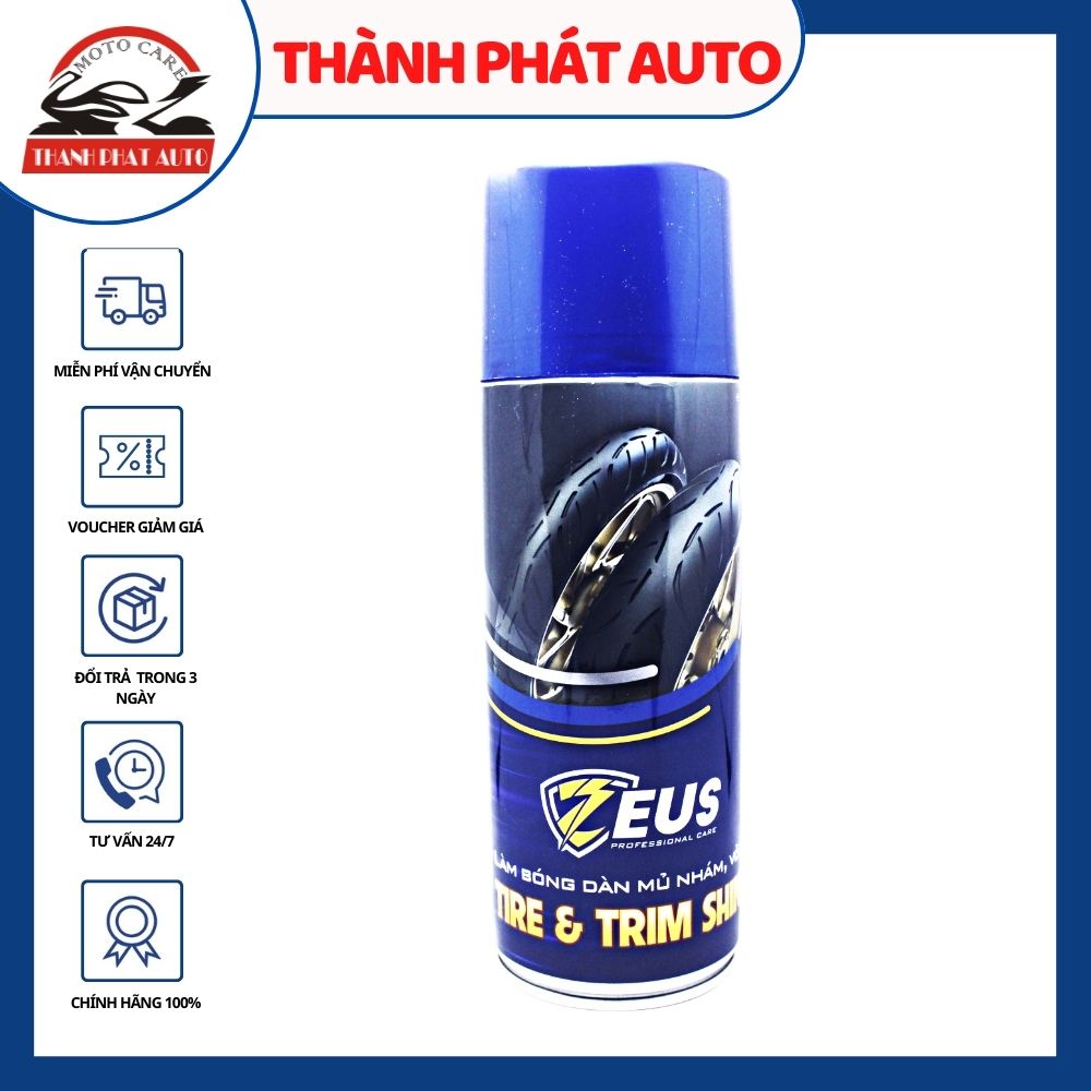 Dưỡng Nhựa đen nhựa nhám vỏ xe phục hồi nhựa hư tổn Zeus Tire & Trim Shine 400ml giúp giữ màu nhựa như mới, hạn chế nhựa xuống màu, tăng độ bóng cho nhựa xe