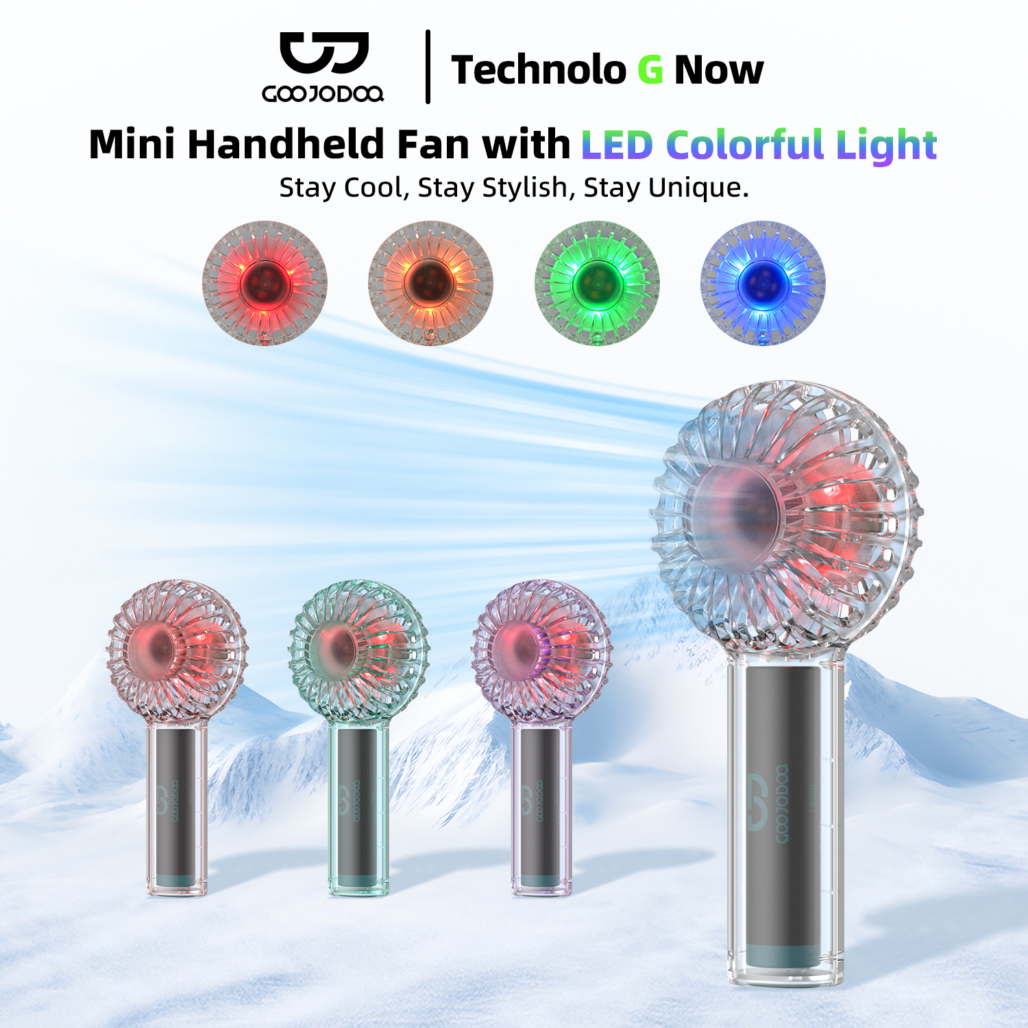 GOOJODOQ Quạt Mini Di Động Có Thể Sạc Lại Cho Trường Học Có Đèn Cho Trẻ Em Quạt Điện Quạt Nhỏ Sạc USB