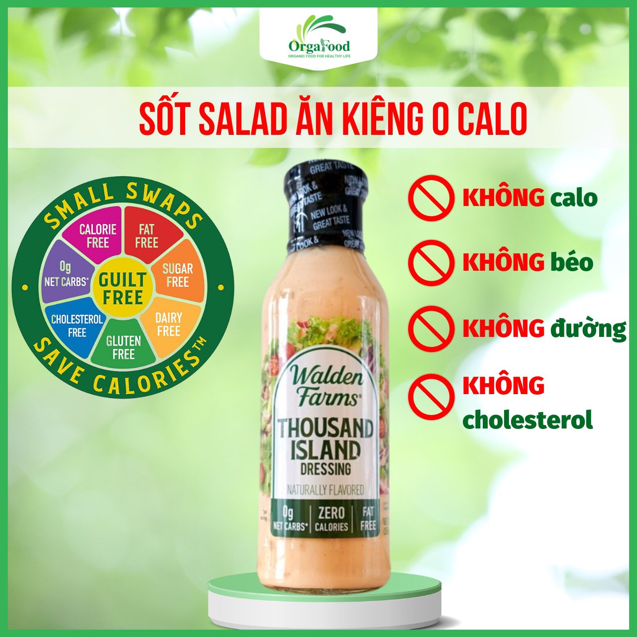 Sốt salad ăn kiêng Walden Farms 355ml 0 calo, 0 đường, EatClean, Keto vị thousand island