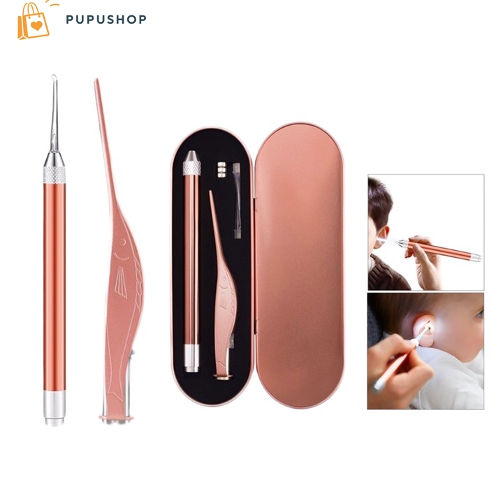 Pupushop Bộ Lấy Ráy Tai Kèm Nhíp Tích Hợp Đèn Led Model TP05 Có Hộp Đựng Dùng Nguồn Pin