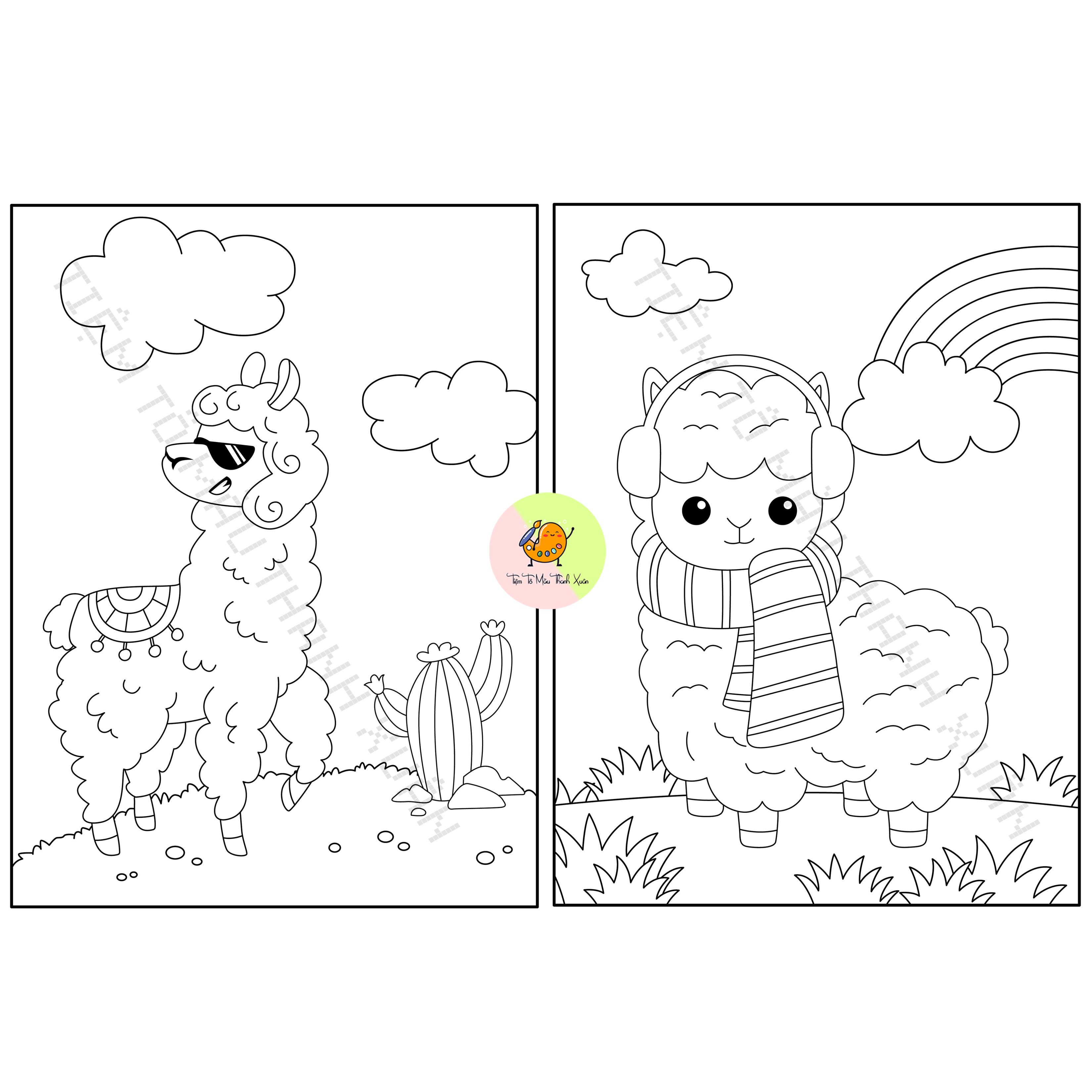 Set 10 tờ tranh tô màu hình lạc đà không bướu llama cho bé size a5 màu sáp, màu chì - tiệm tô màu thanh xuân