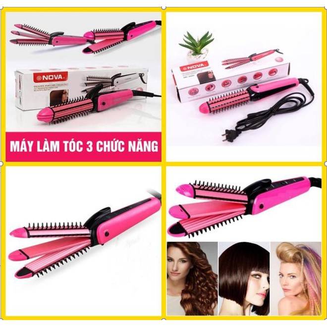 Máy uốn duỗi bấm tóc đa năng 3 in 1 NoVa 8890, máy tạo kiểu tóc mini giá rẻ công nghệ Nano không hại tóc
