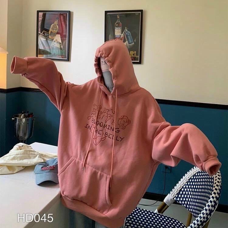 Áo Hoodie Sweater Nữ Form Dài Chất Nỉ Dầy Phối Hình Gấu Bông Đáng Yêu Kèm Chữ Hot Trend .AT