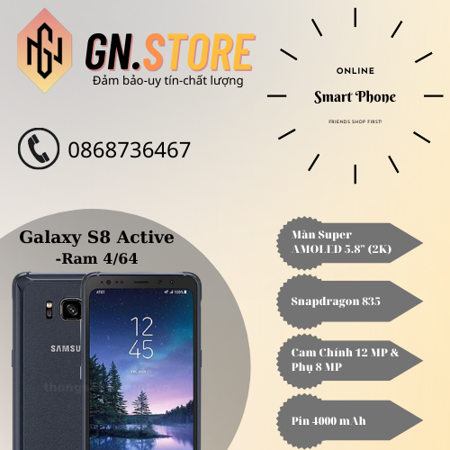 Galaxy s8 active 64gb - điện thoại samsung siêu bền bỉ. pin trâu. snap 835