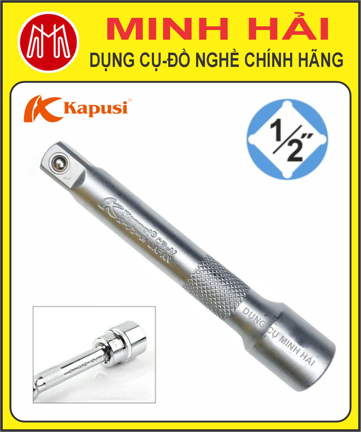 Kapusi Japan – Cần nối ngắn 125mm (1/2”). Model: K-0025. Chất liệu: Thép Chrome Vanadium