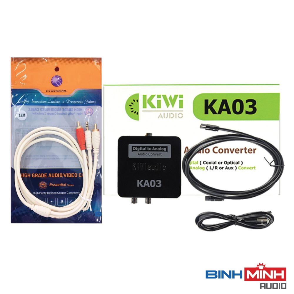Combo Bộ chuyển đổi âm thanh TV 4K quang optical sang audio AV Kiwi KA03 và Dây AV Choseal 1đầu 3.5mm ra 2 đầu hoa sen dài 1.8m