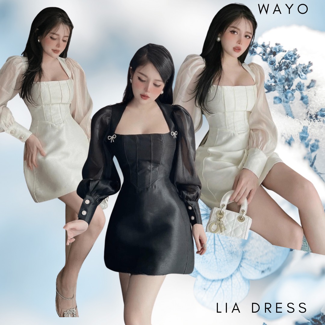 Đầm WAYO tafta tay dài cài nút dự tiệc sang trọng