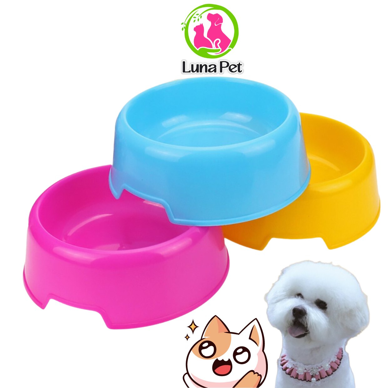 Bát thức ăn cho thú cưng Luna Pet BA05, bát nhựa đựng thức ăn nhiều màu sắc cho thú cưng