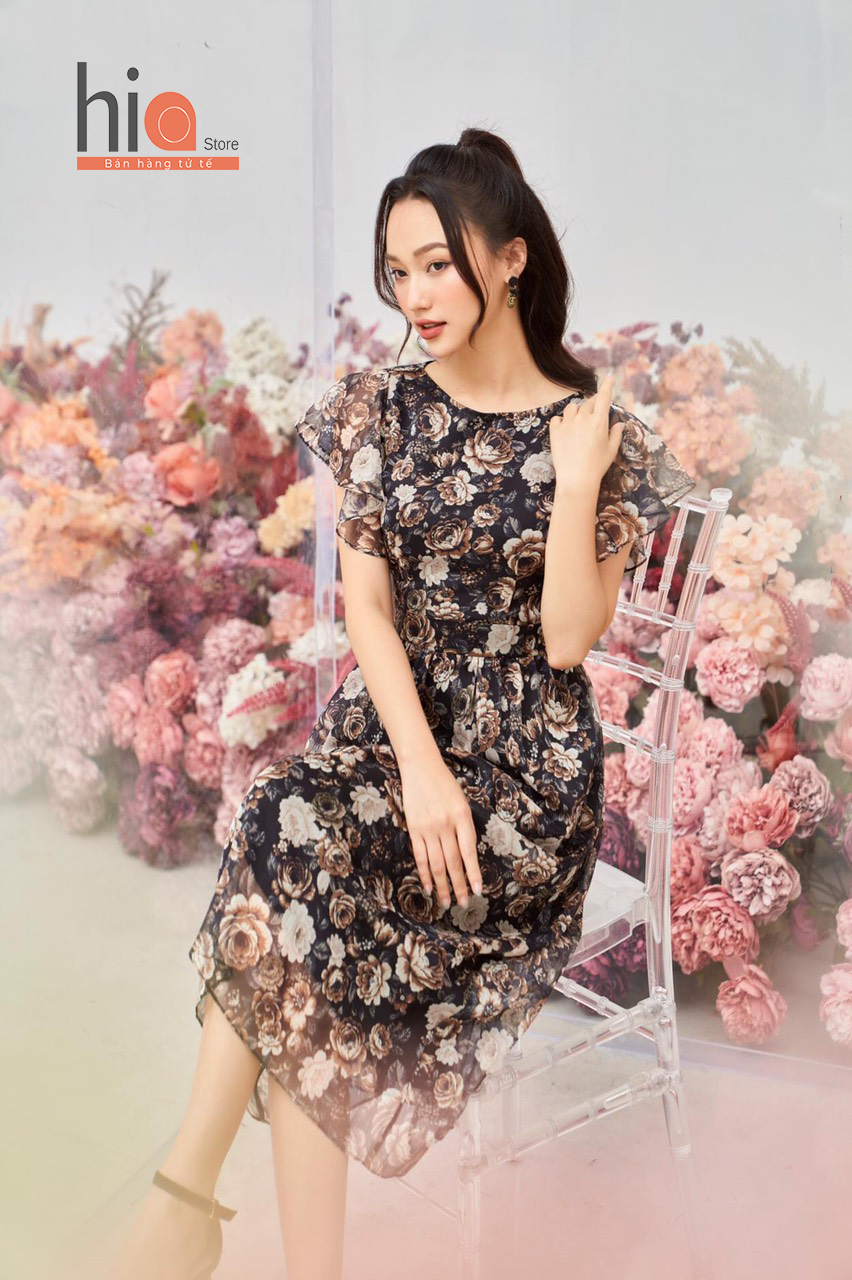 [HCM]Đầm voan tơ Hia dáng xòe dài tay cánh tiên sang trọng