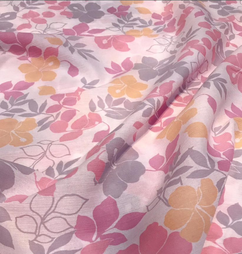 Vải xô cotton hoa hồng nền trắng-khổ 1m25