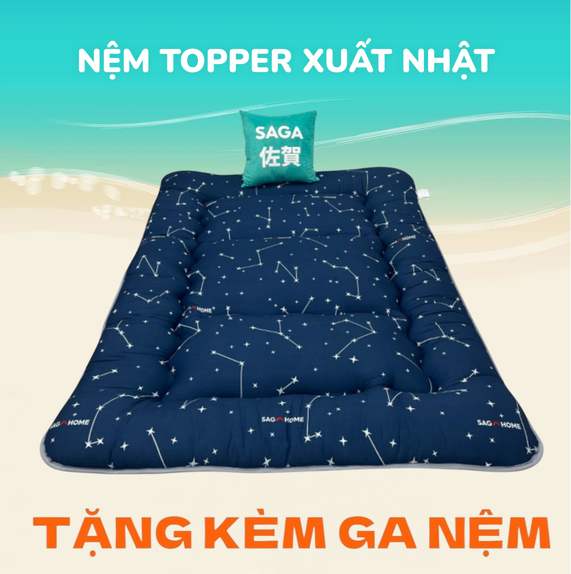 Nệm Topper Đệm Bông Trải Sàn Xuất Nhật Kích Thước 1mx2m 1m2x2m 1m4x2m 1m6x2m 1m8x2m Dày 7-9cm Tặng Kèm Drap Nệm
