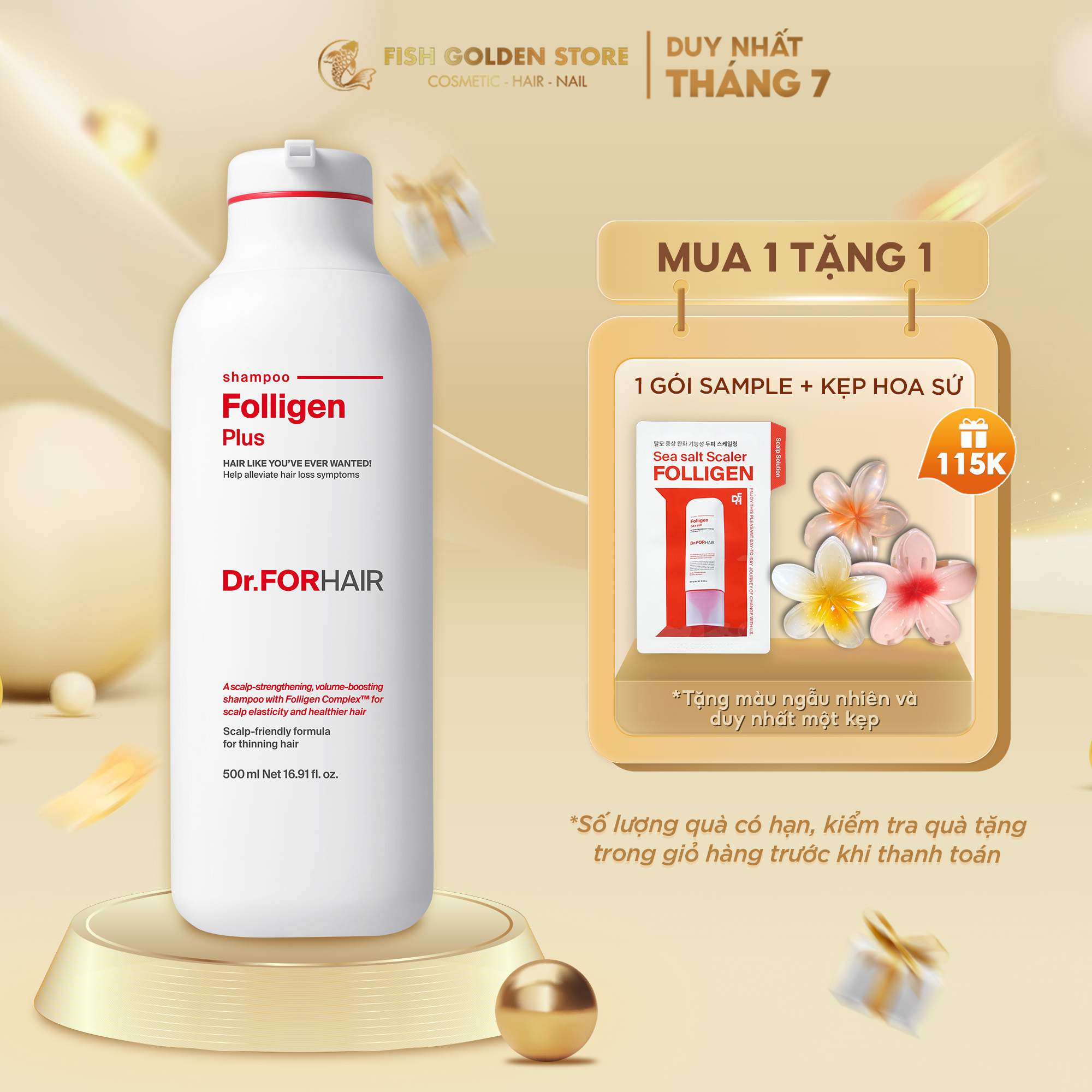 Dầu gội hỗ trợ mọc tóc, sạch sâu da đầu Hàn Quốc Dr.Hair Folligen Plus Shampoo 500ml