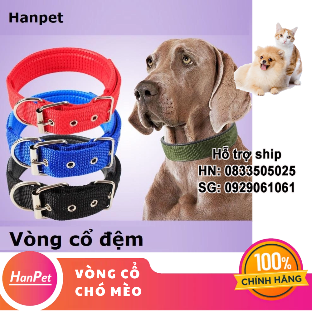 Hanpet - Vòng cổ chó có đệm khoá xịn chất liệu vải dù chắc chắn dùng để xích chó