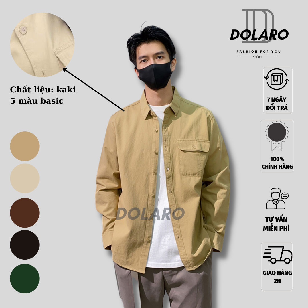 Áo khoác nam chống nắng DOLARO chất kaki mềm cao cấp, áo sơ mi nam tay dài chất kaki khoác ngoài nhiều màu form rộng