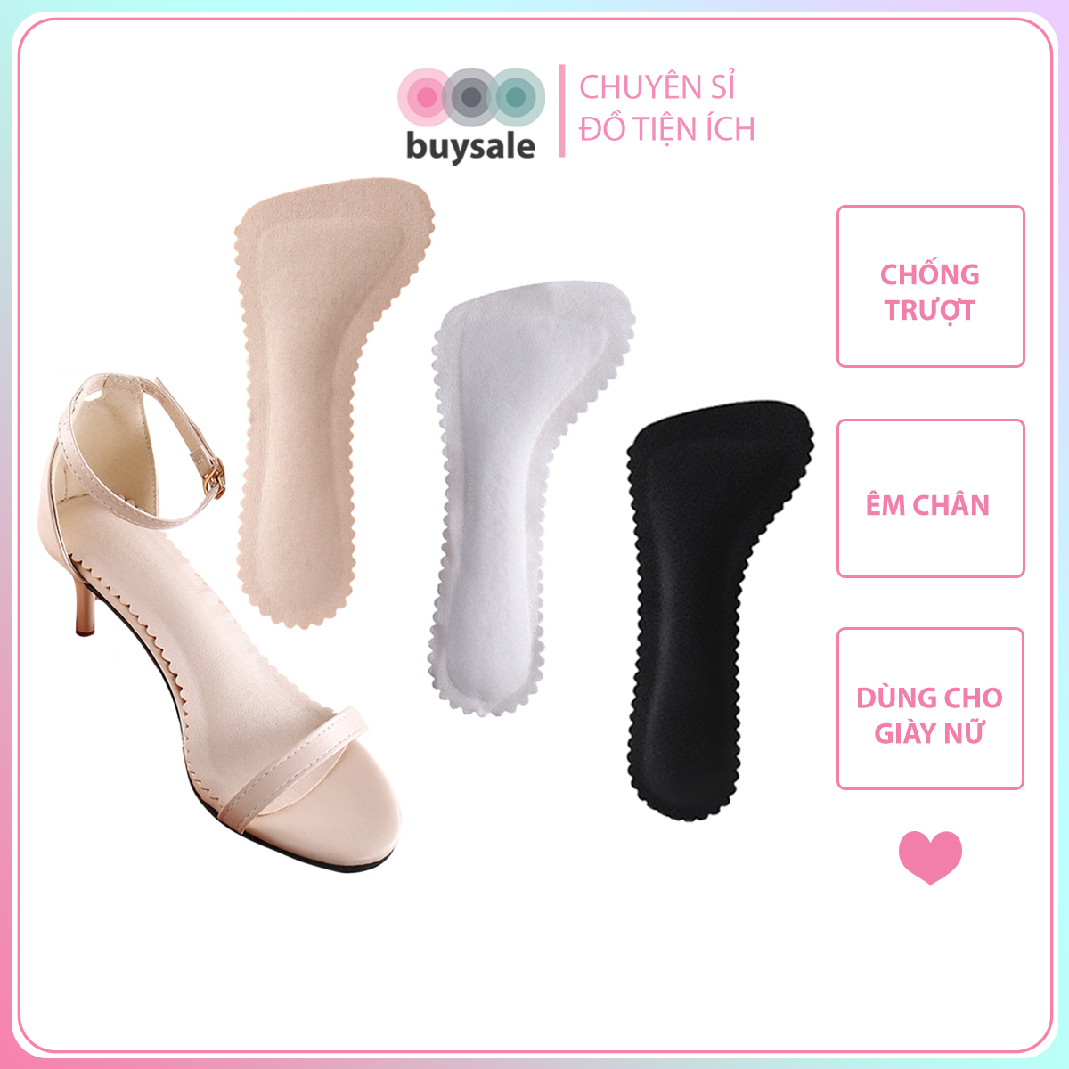 1 cặp lót giày sandal giày cao gót chất liệu mút EVA ép mặt da có kéo dán chống trượt - BuySales - BSPK273