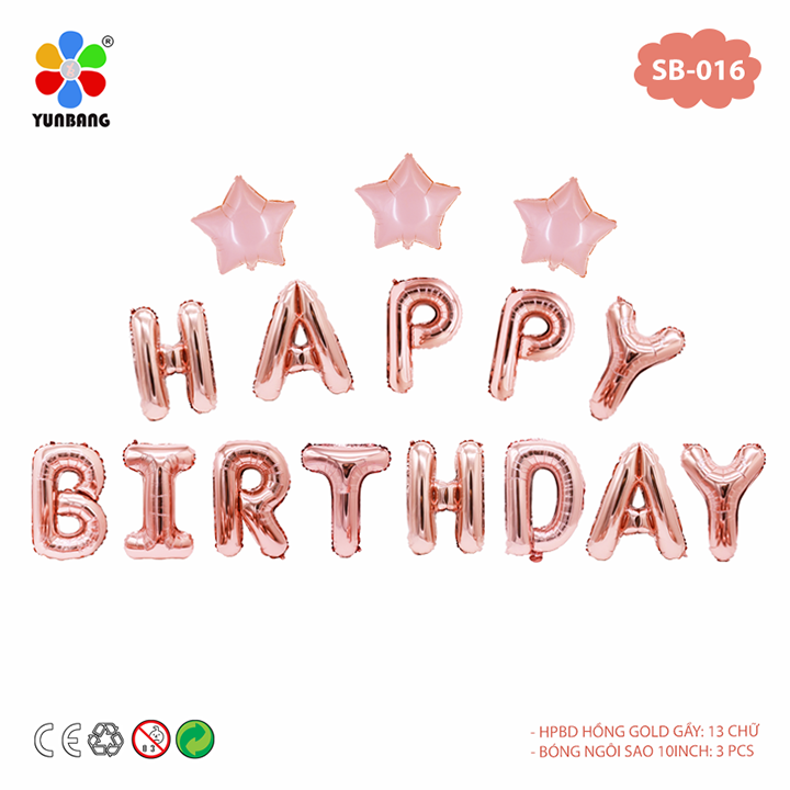 Set bóng trang trí sinh nhật tông hồng kem, tông màu siêu đáng yêu cho căn phòng - Bộ trang trí tiệc Happy Birthday + Bóng sao SB-016