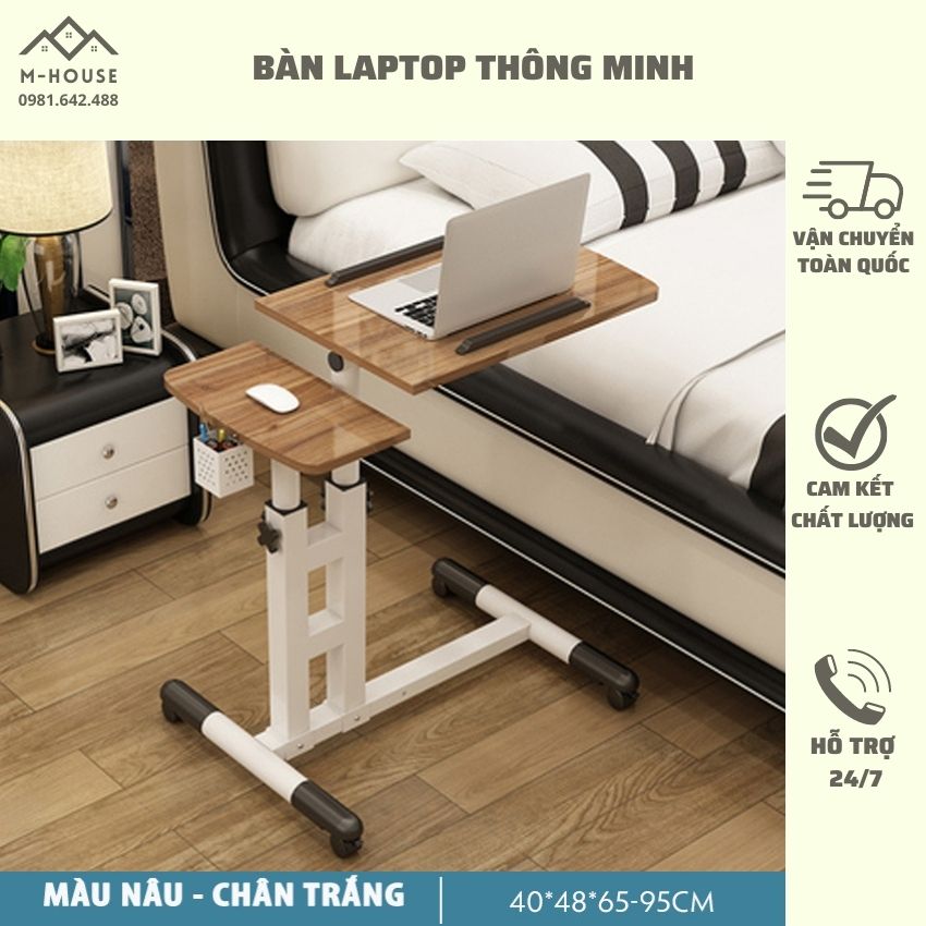 Bàn Làm Việc Cao Cấp, Thông Minh. Bàn Laptop Di Động. Bàn Gỗ Để Laptop Di Động (chân tròn), Thiết Kế Xoay 360 Độ Gọn Nhẹ, Sang Trọng, Lịch Sự 95*57*40cm