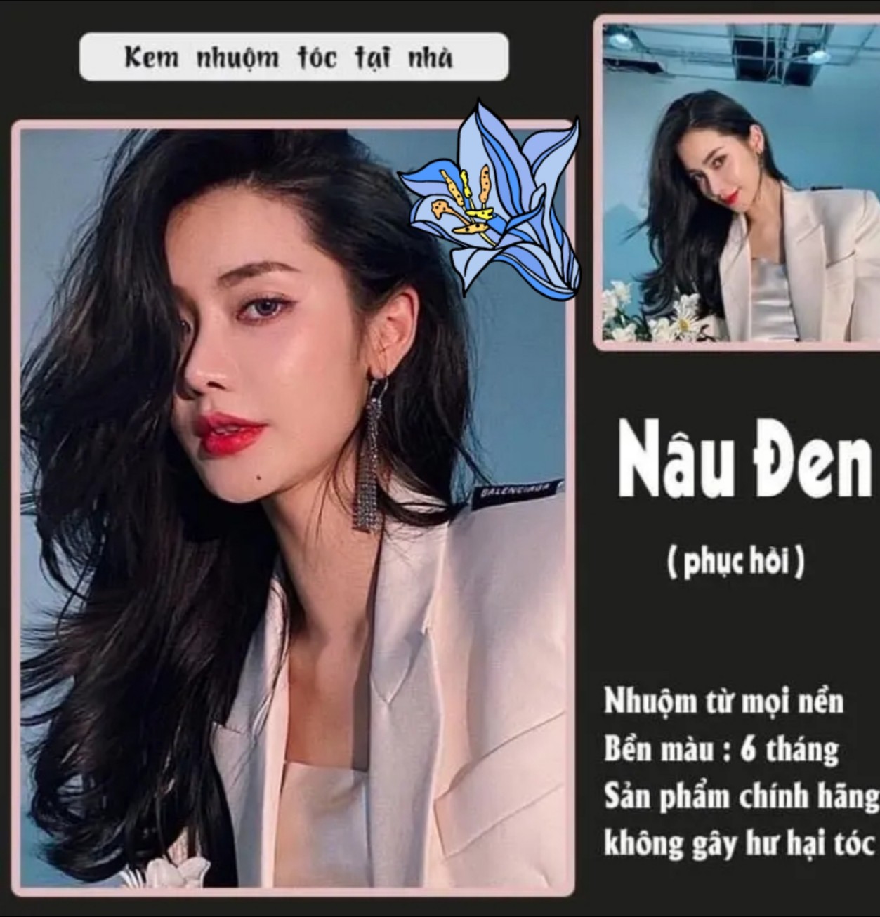 Thuốc nhuộm tóc màu đen ăn bạc tặng oxy trợ nhuộm + găng tay và hướng dẫn sử dụng tại nhà