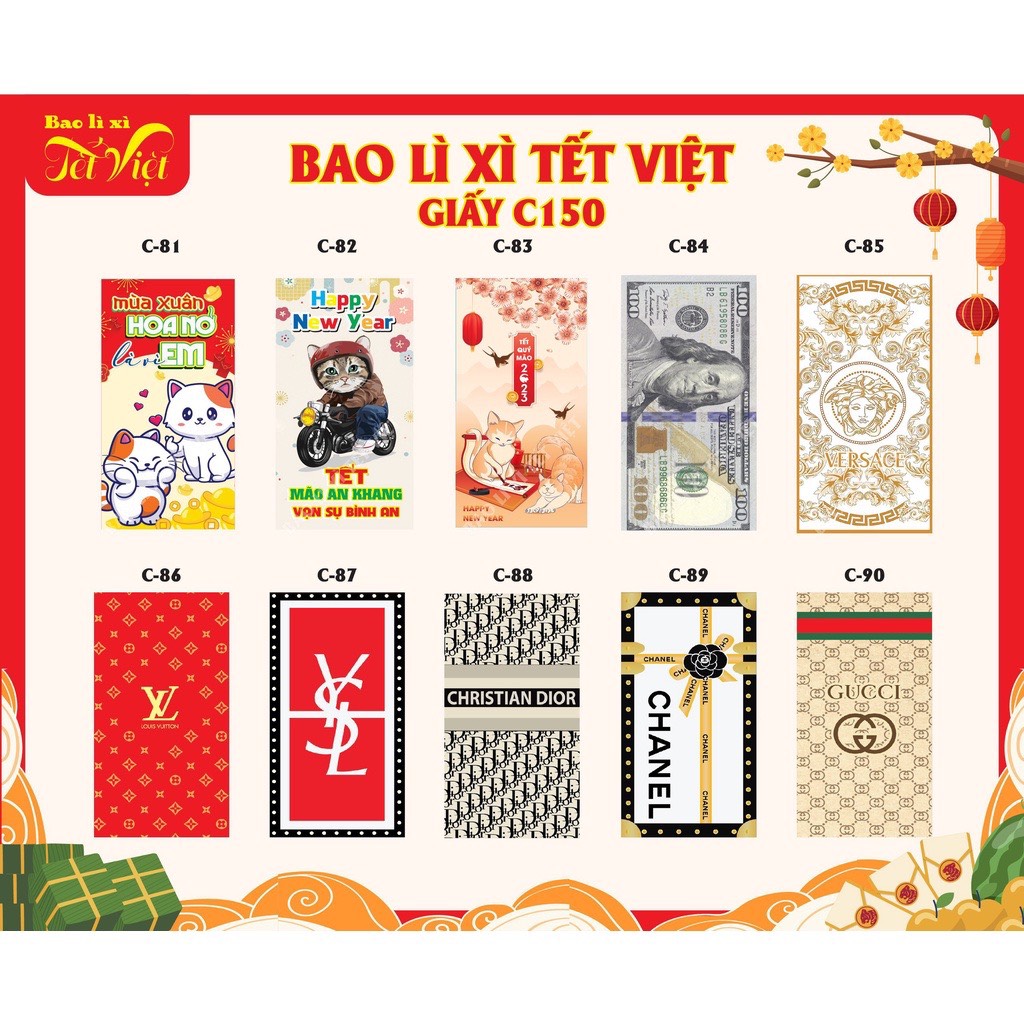 Combo 100 bao lì xì tết quý mão 2023 - bao lì xì tết 2023 đẹp độc lạ