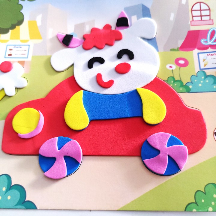 Tranh 3d xốp, tranh xốp dán A5 (17 x 13cm), tranh dán tranh thủ công, đồ chơi cho bé