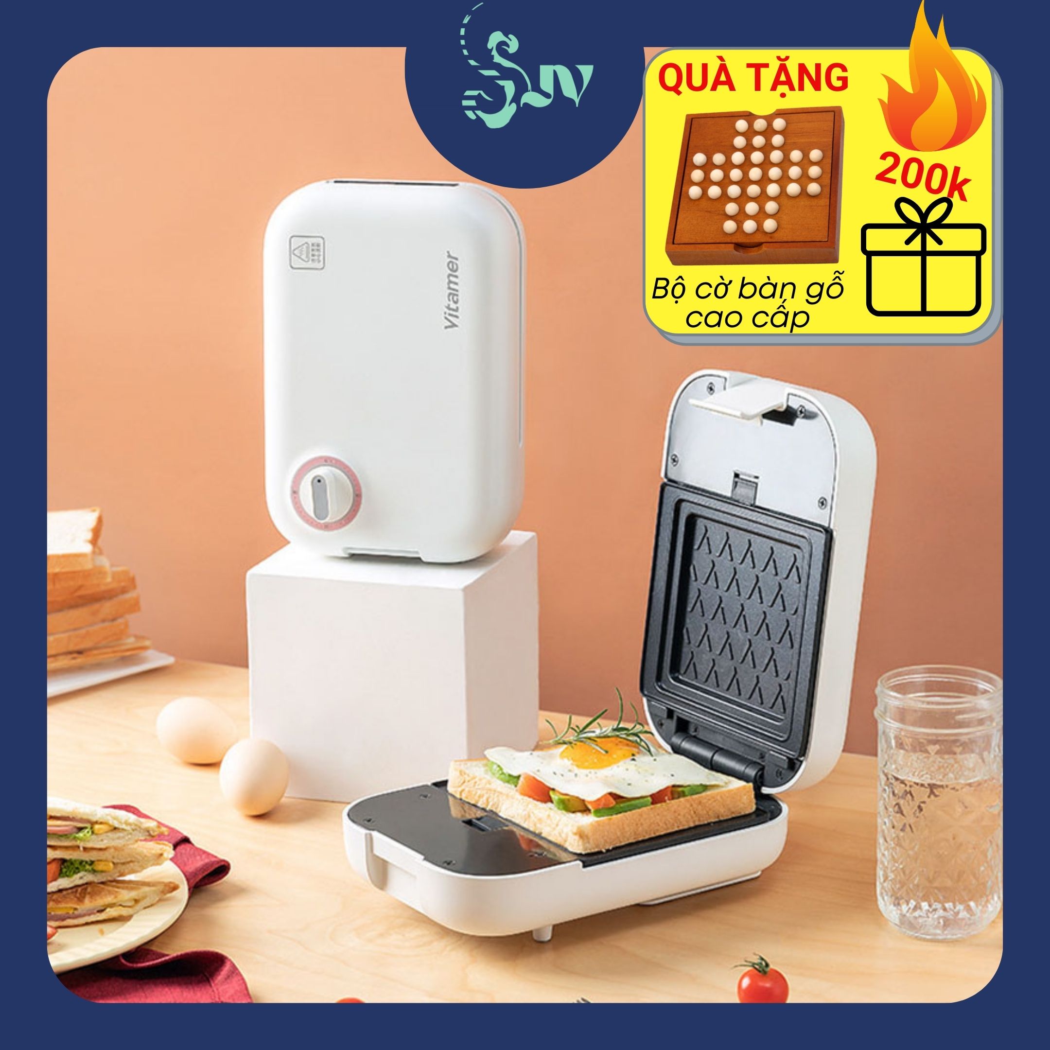 Máy Nướng Bánh Mì Kẹp Nướng Bánh Sandwich Làm Bánh Waffle, Rán Trứng Xúc Xích Nướng Thịt Vitamer SJV