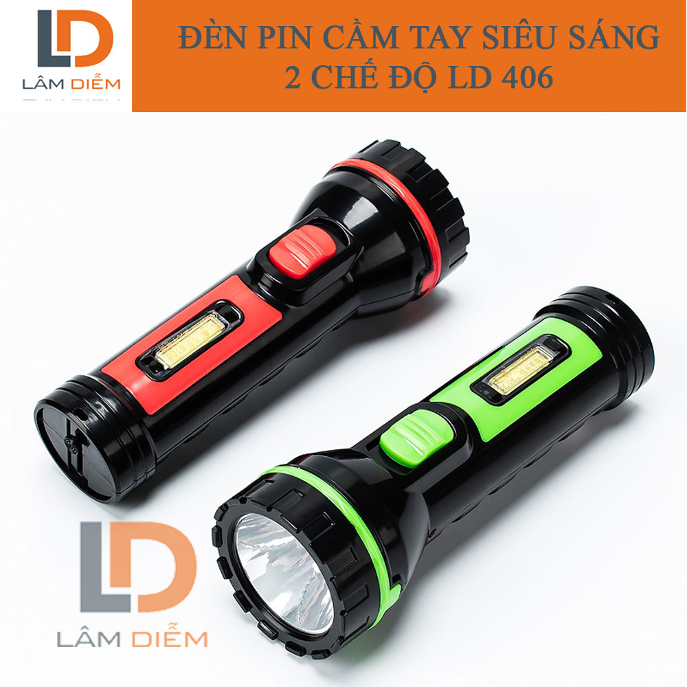 Đèn pin cầm tay siêu sáng pin 1500 mah 2 chế độ sáng ld 406