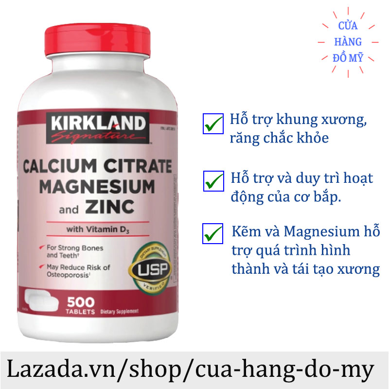 Viên Uống Kirkland Calcium Citrate Magnesium and Zinc With Vitamin D3 500